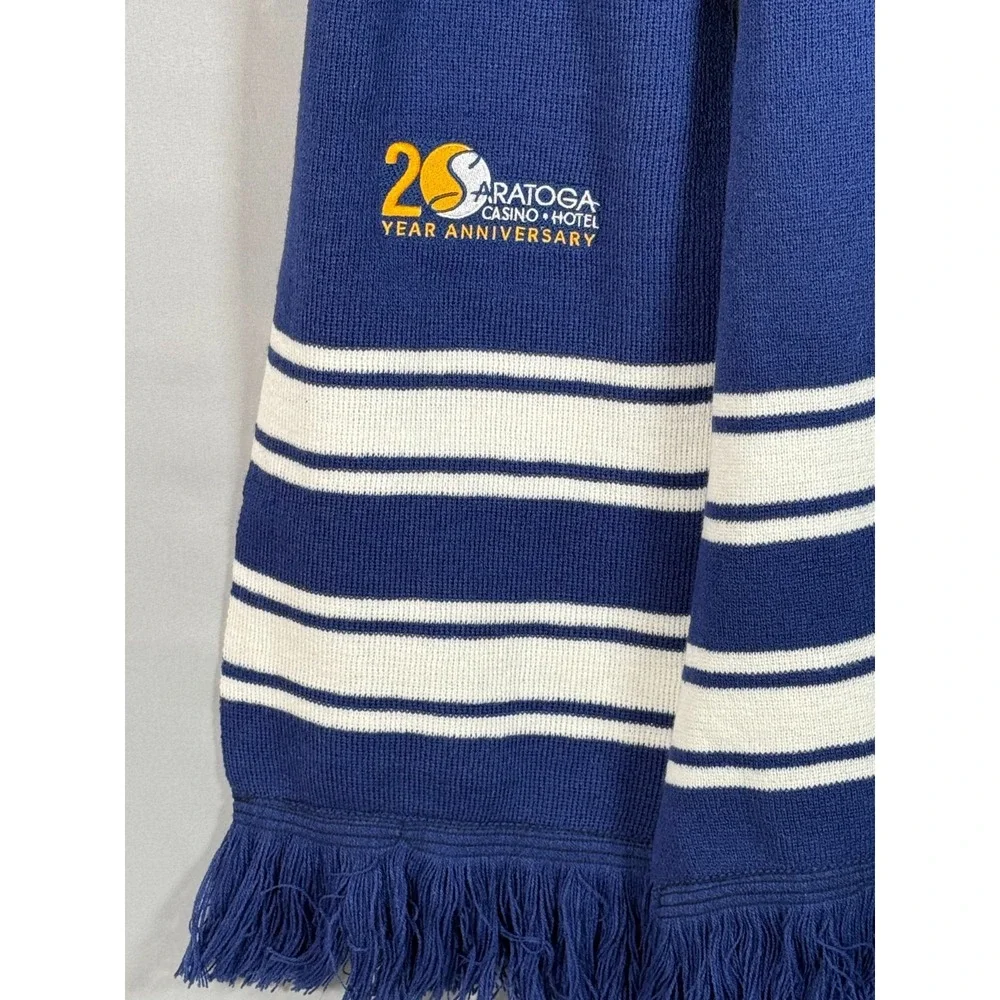Saratoga Casino Hotel Scarf NWOT Blue 20 Year‎ Anniversary Embroidered Patch